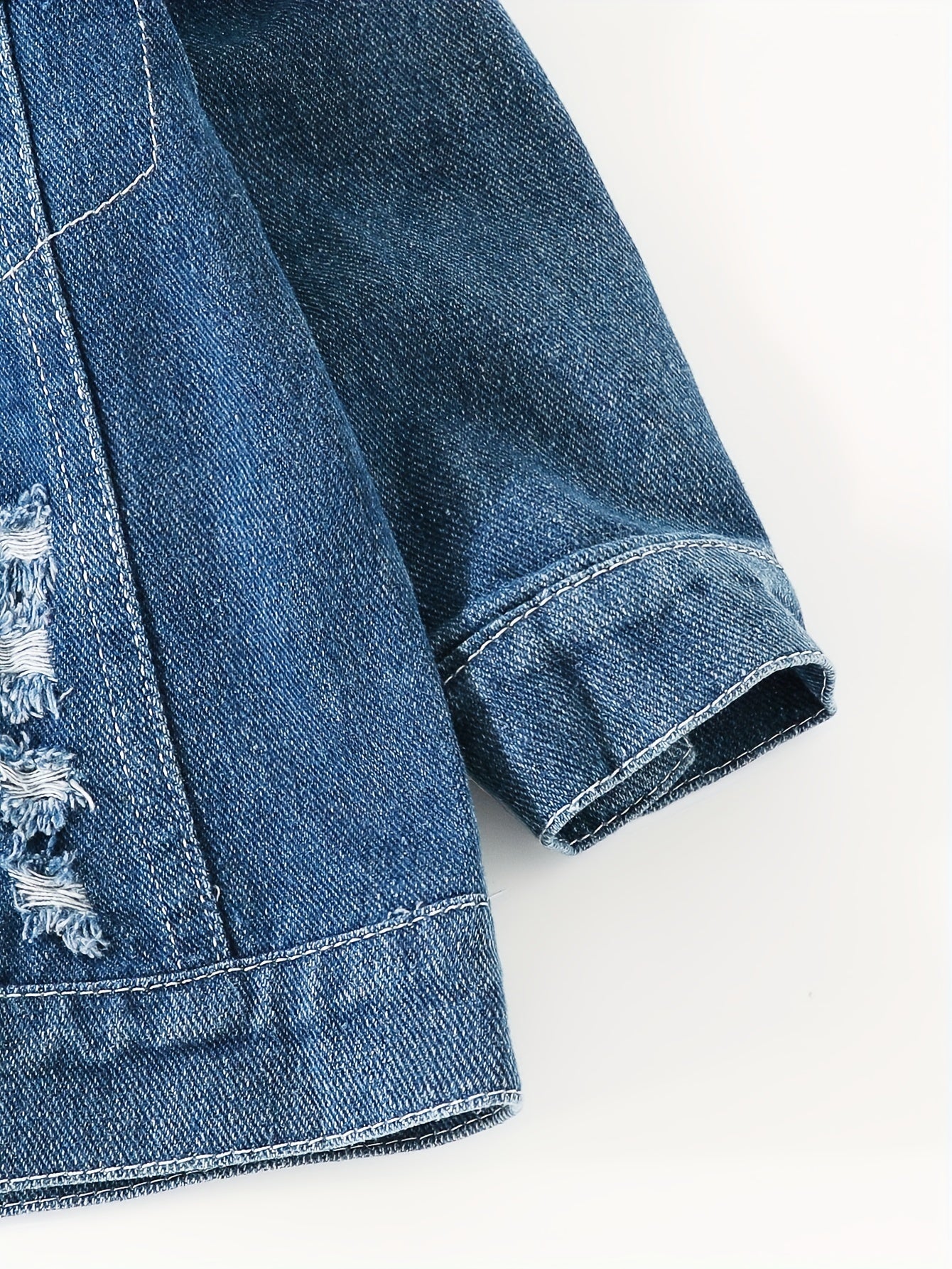Girls Teddy Bear Face Print Denim Jacket With Snap Closure