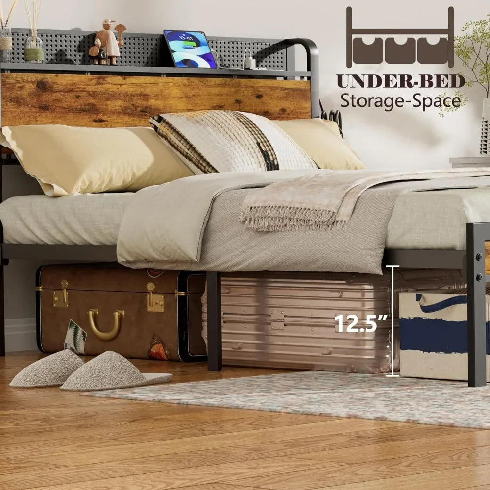 Bed Frame With Charging Station And Led Lights Industrial Platform