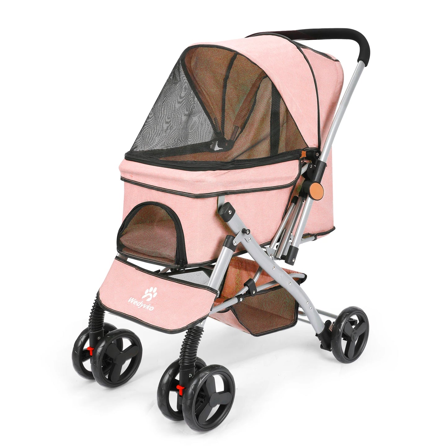 Wedyvko Foldable Cat Dog Stroller With Shock Absorption Travel Carrier