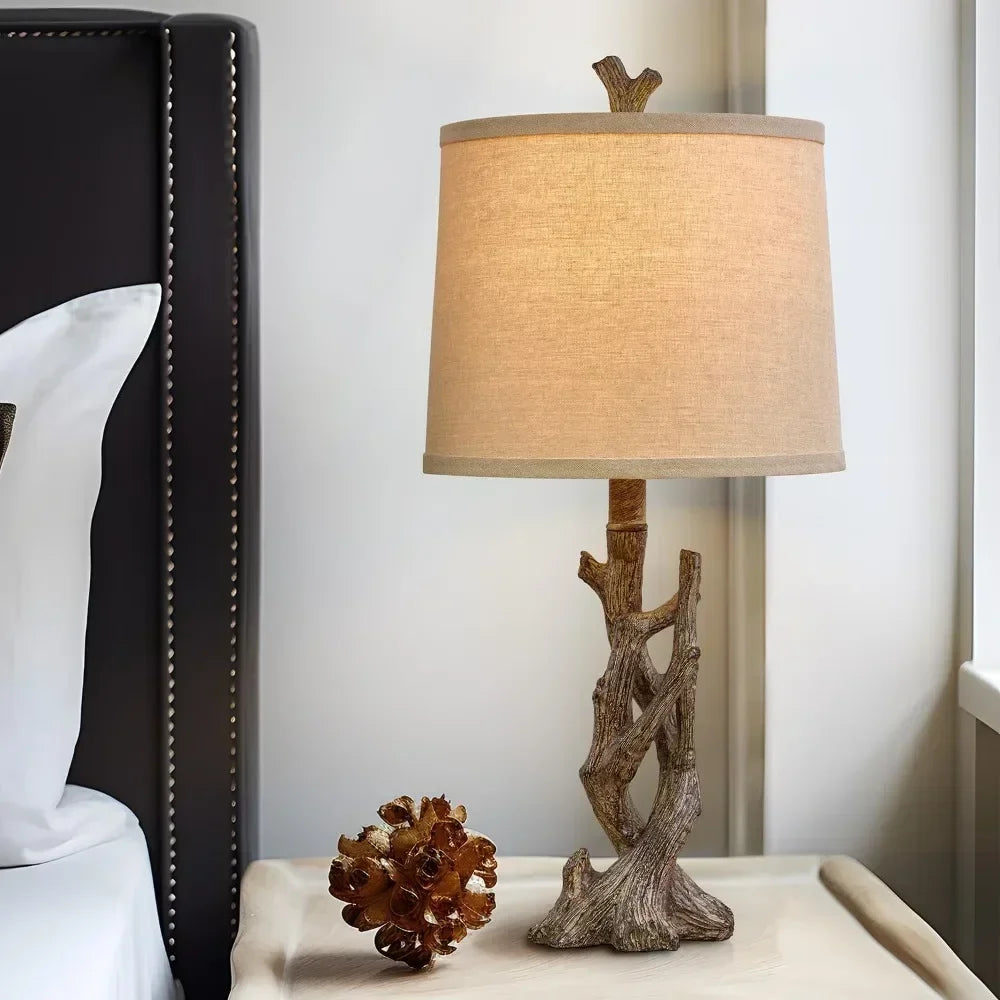 Rustic Farmhouse Table Lamp With Wood Grain Finish For Bedroom
