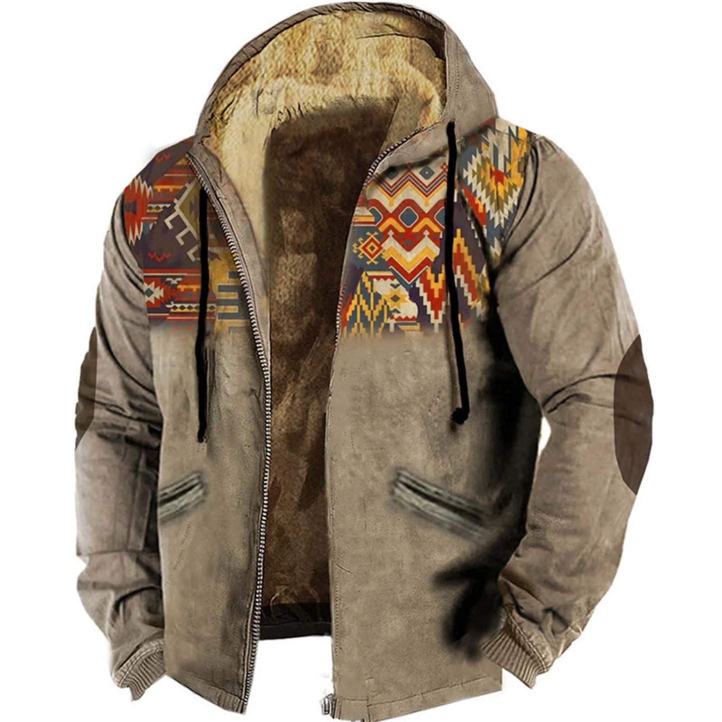 Men's Vintage Lamb Wool Bomber Jacket With Hooded Zipper FleeceLinedThermalPlush