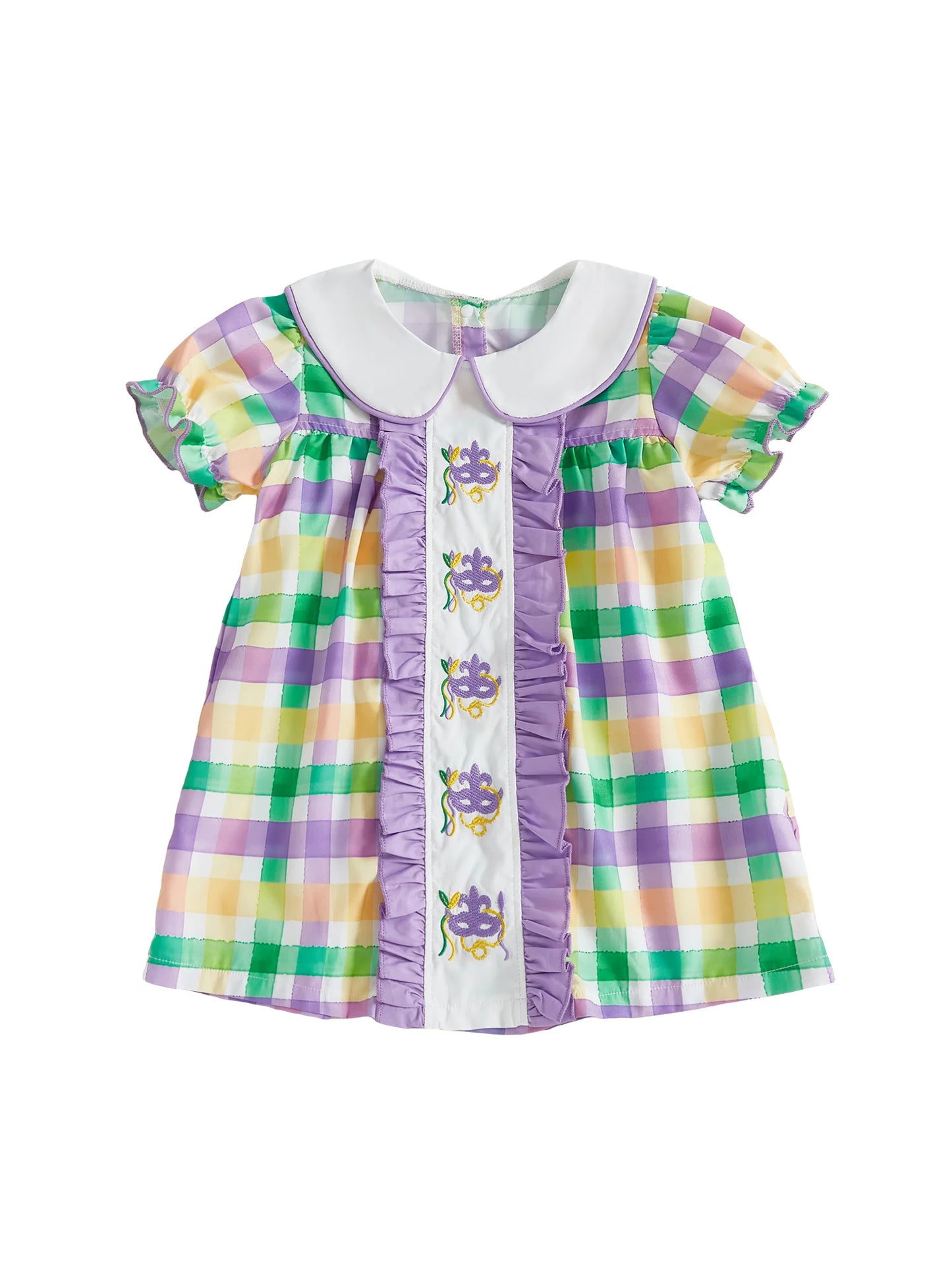 Plaid Print Doll Collar Dress For Toddler Girls Ruffled Aline