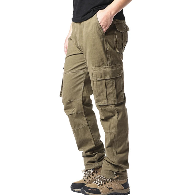 Men's Loose Tactical Overalls Pocket Jogging Pants Elastic Waist Cotton