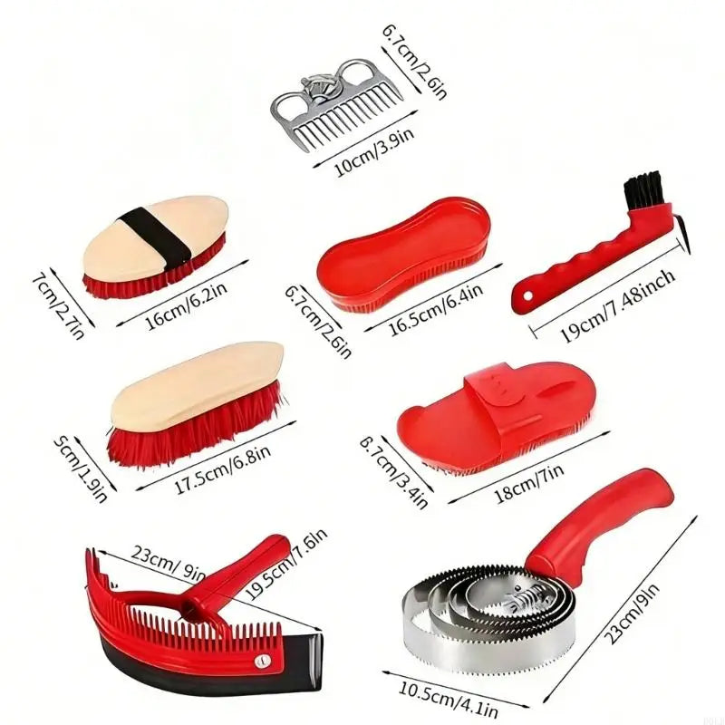 Horse Grooming Tool Set With Ergonomic Handle Durable Plastic Brushes