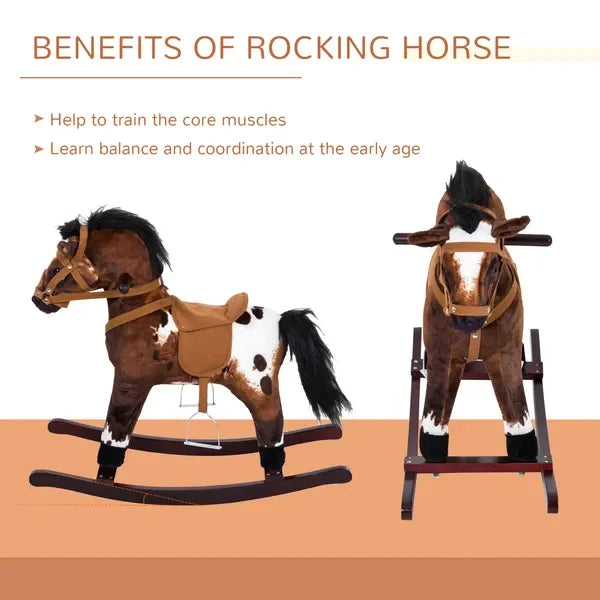NONECN Rocking Horse Plush Ride On Toy For Toddlers