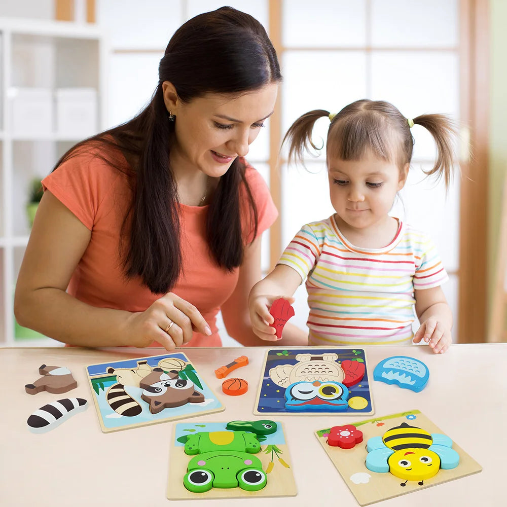 Wooden Animal Puzzles For Toddlers 8 Pack Educational Learning Toys