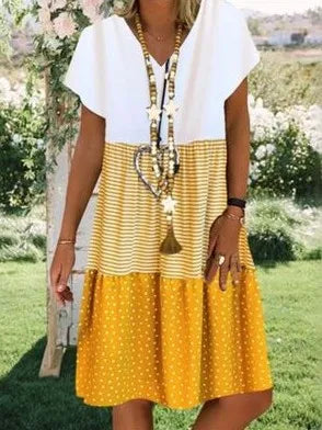 Others Digital Print V-Neck Short Sleeve Dress Street Style