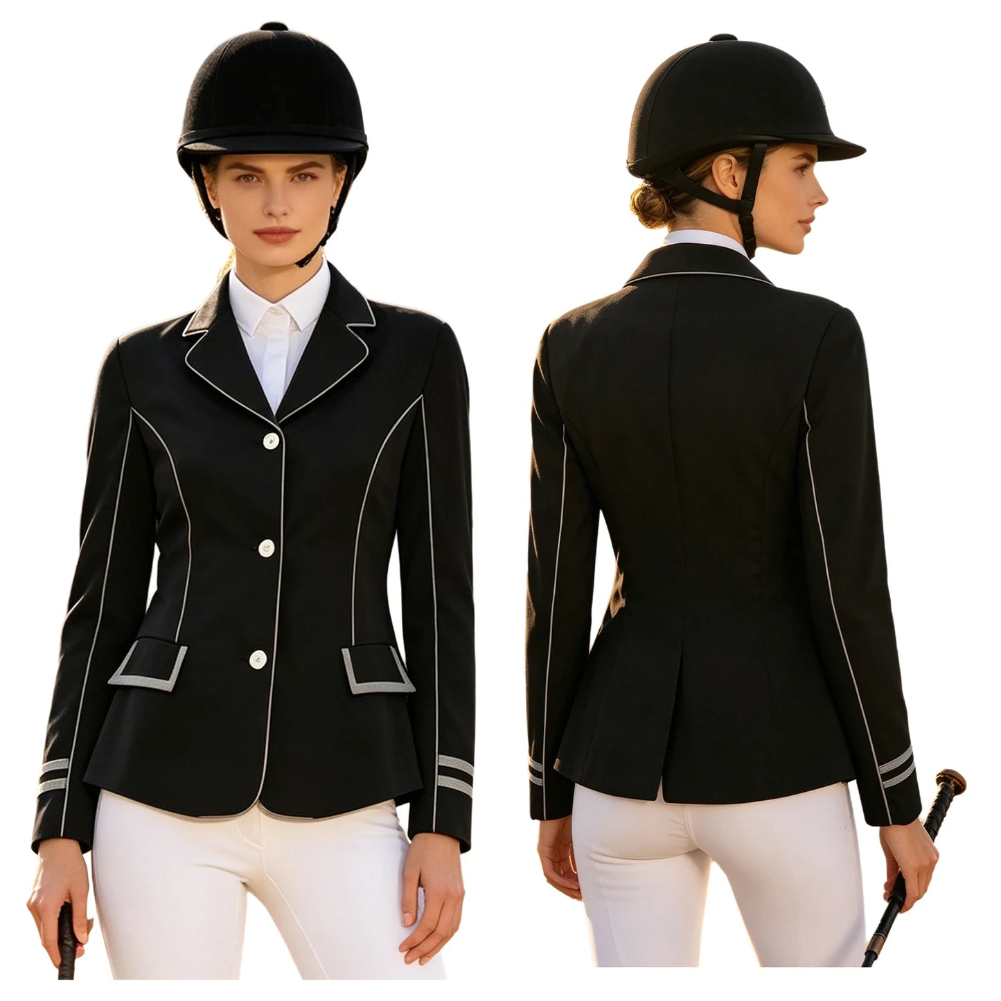 Women's Equestrian Riding Blazer With Lapel Collar Pockets