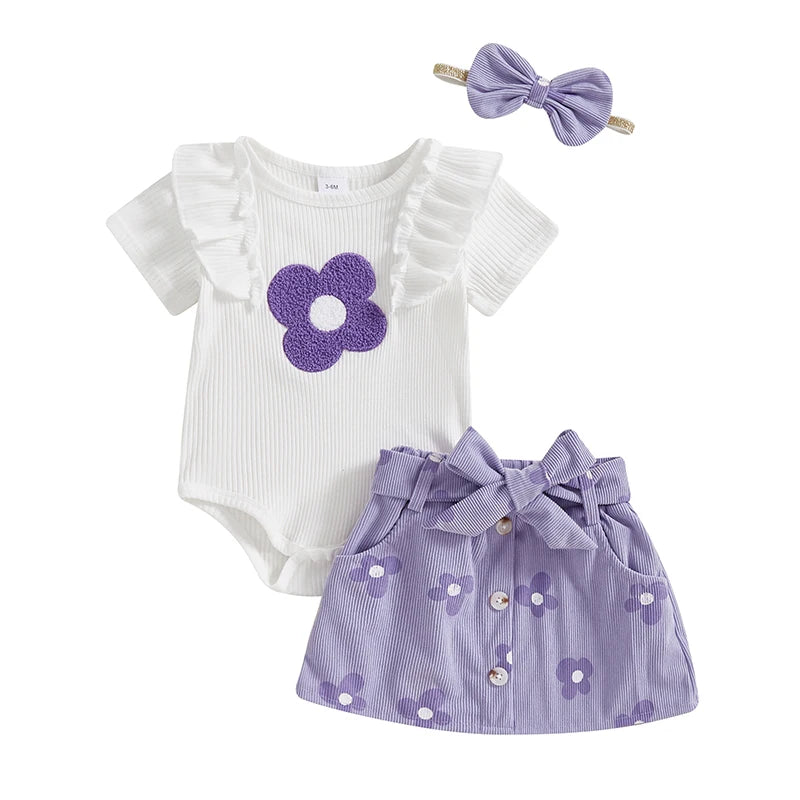 Adorable Baby Girl Floral Print Romper With Skirt and Headband