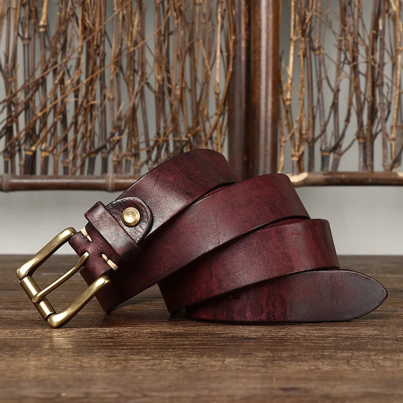 CINESSD Genuine Cowhide Leather Belt With Brass Pin Buckle