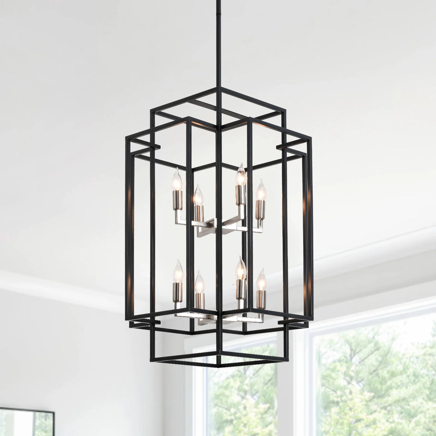 Farmhouse Lantern Tiered Pendant Chandelier 8 Lights LED