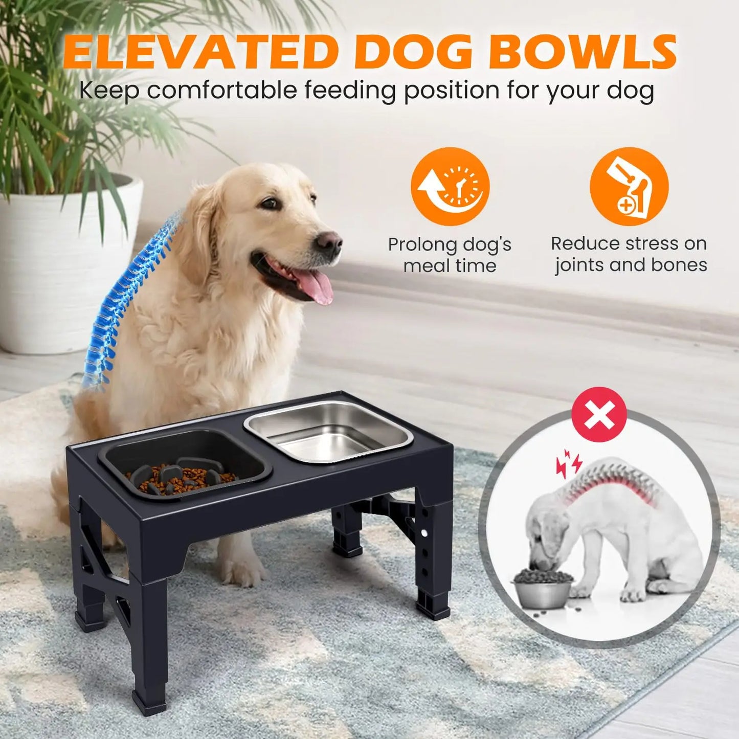 2in1 Elevated Slow Feeder Dog Bowls With Foldable Stand