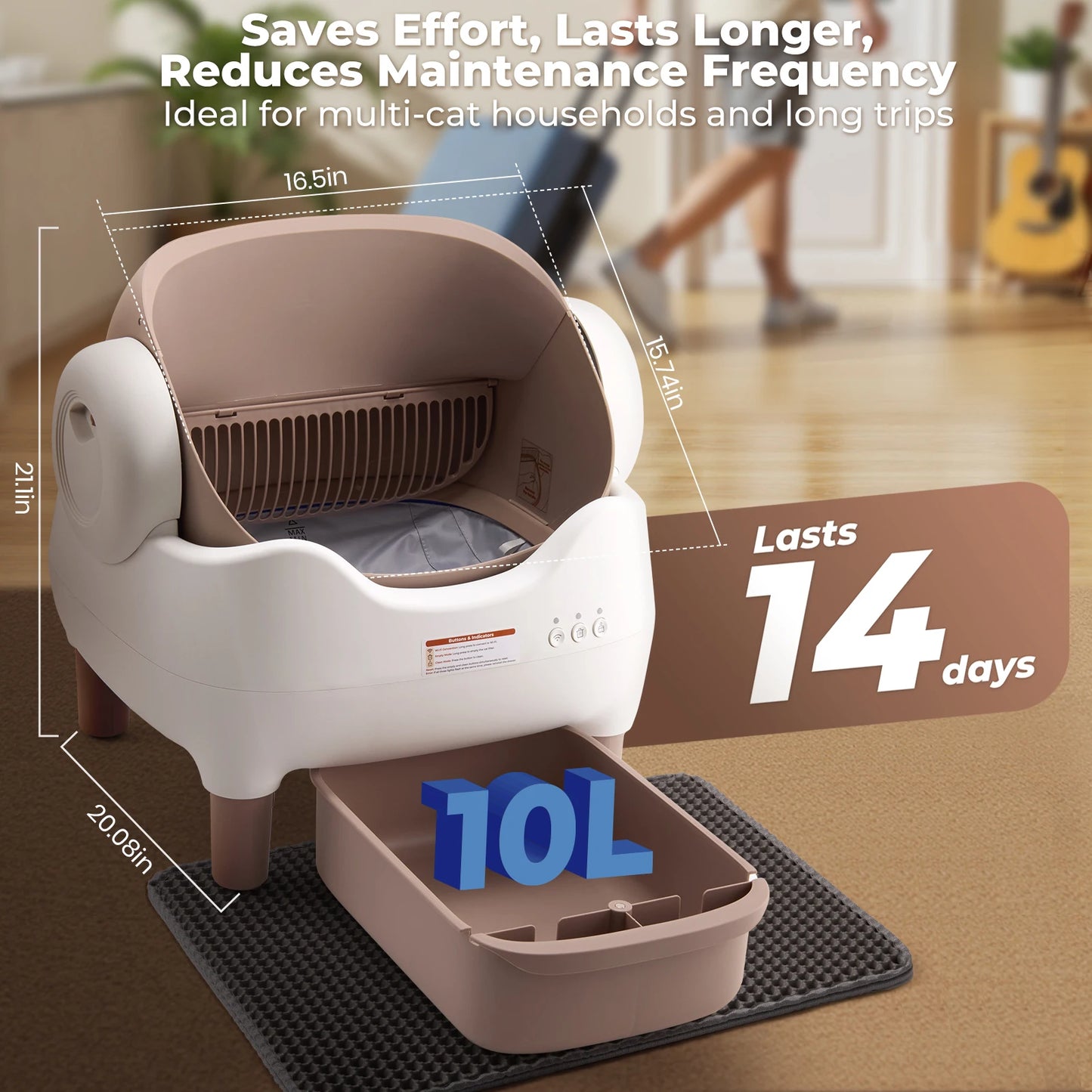 Lunapurr Self Cleaning Litter Box Automatic Cat Litter Box With App Control Odor Free Large Waste Bin For Multi Cats