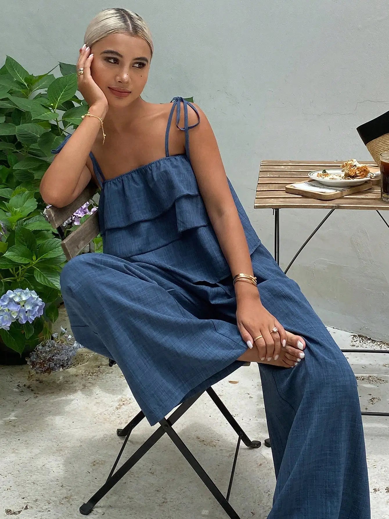 Ruffled Cami Top And Wide Leg Pants Set For Summer