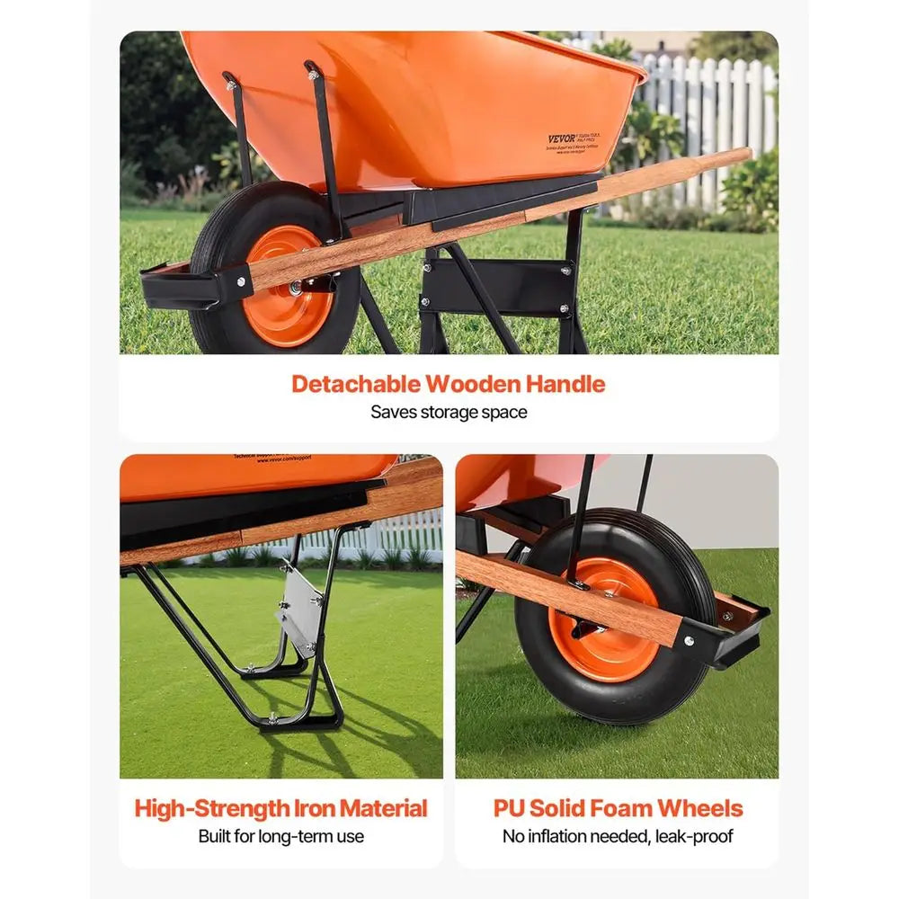 Garden Wheelbarrow With Metal Handle And Wide Track Tires