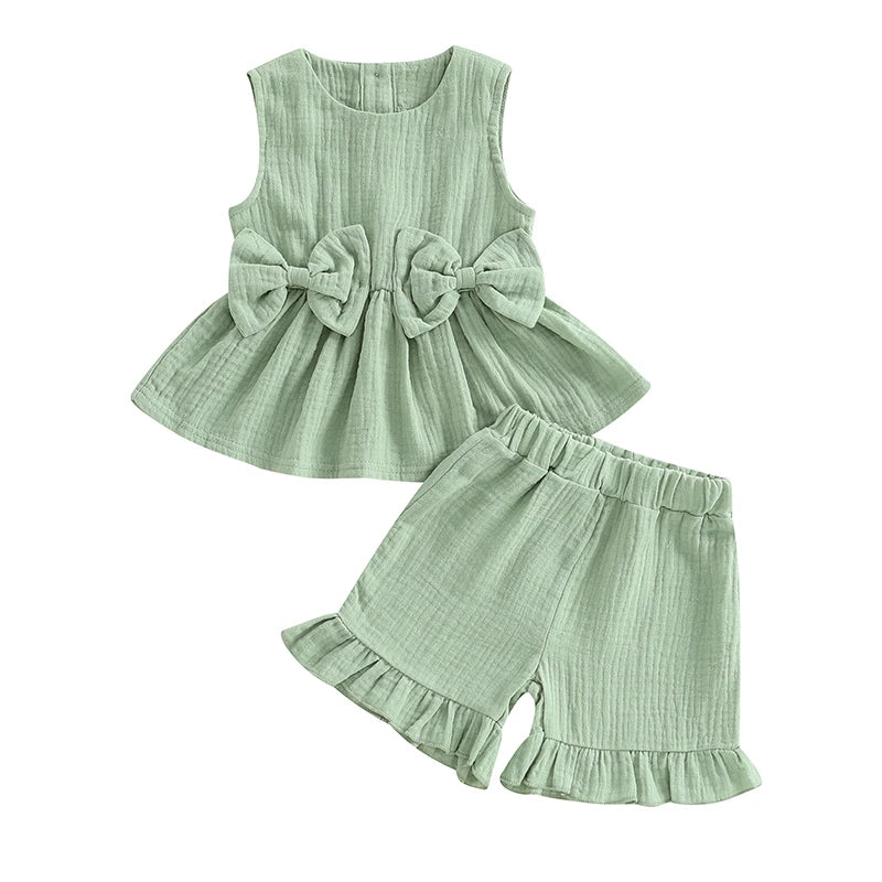 Lioraitiin Toddler Girl Summer Bow Neck Tank Top Set