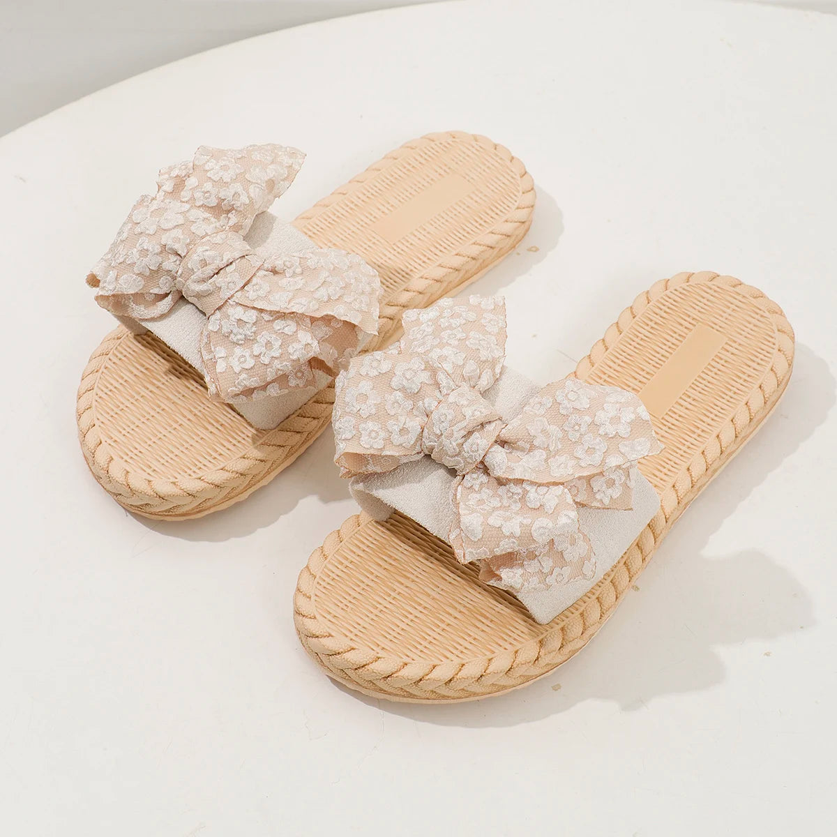Women's Lace Bow Slippers Anti Slip Soft Sole Flat Heel
