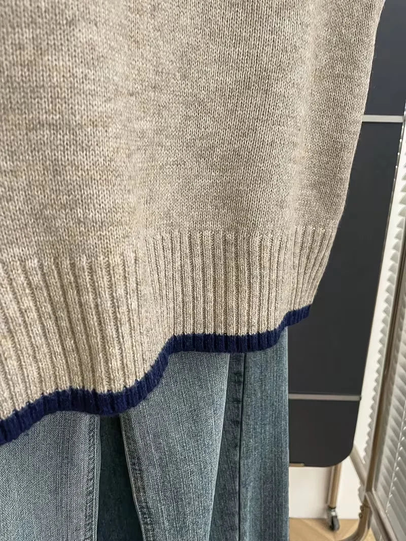 Women's Knitted Vest With Polo Collar And Contrast Piping