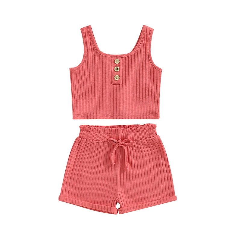Lioraitiin Kids Two Piece Summer Set Vest Tops Shorts