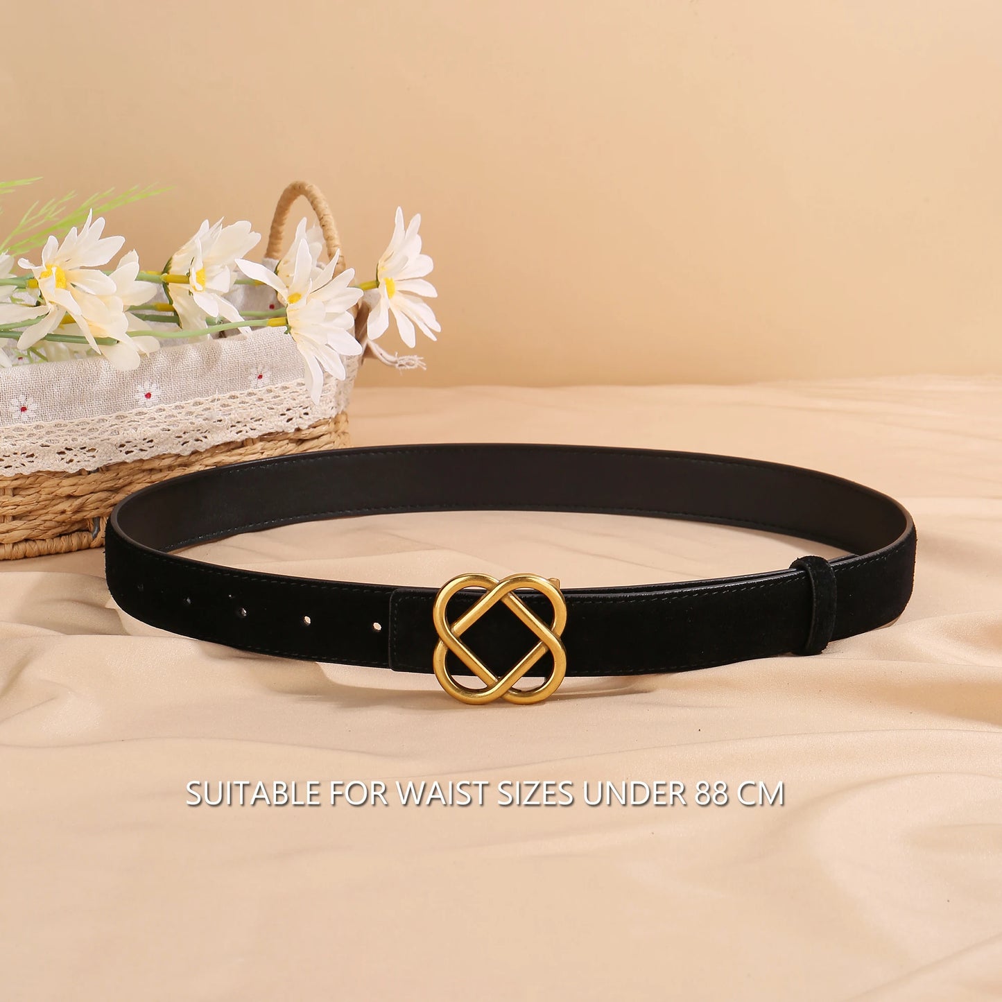 Suede Cowhide Belt For Women Vintage Style Retro Buckle