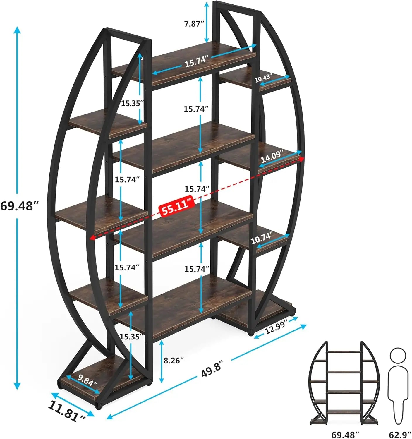Curved Indoor Plant Stand 8 Tiers Metal Display Rack Industrial