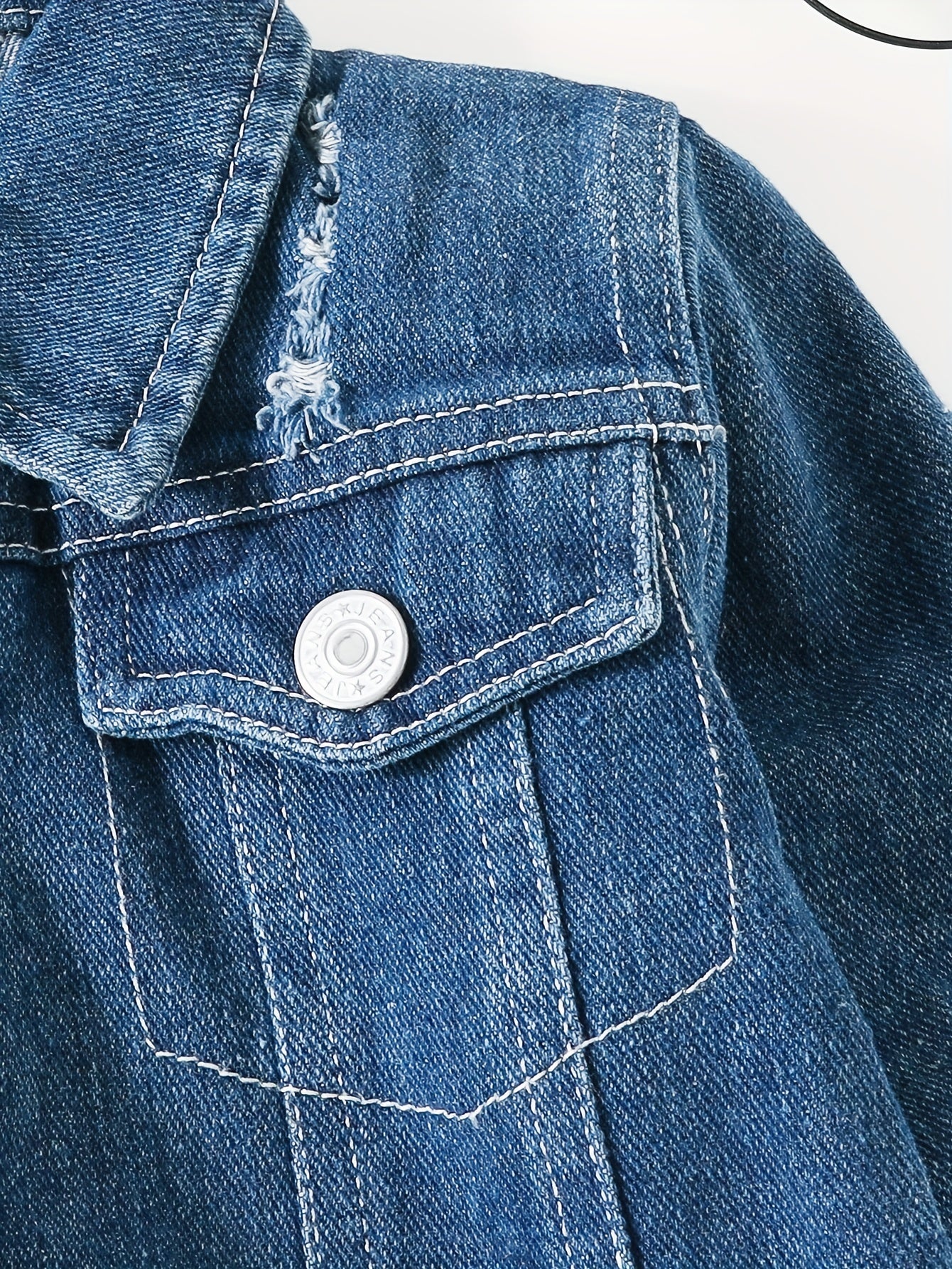 Girls Teddy Bear Face Print Denim Jacket With Snap Closure