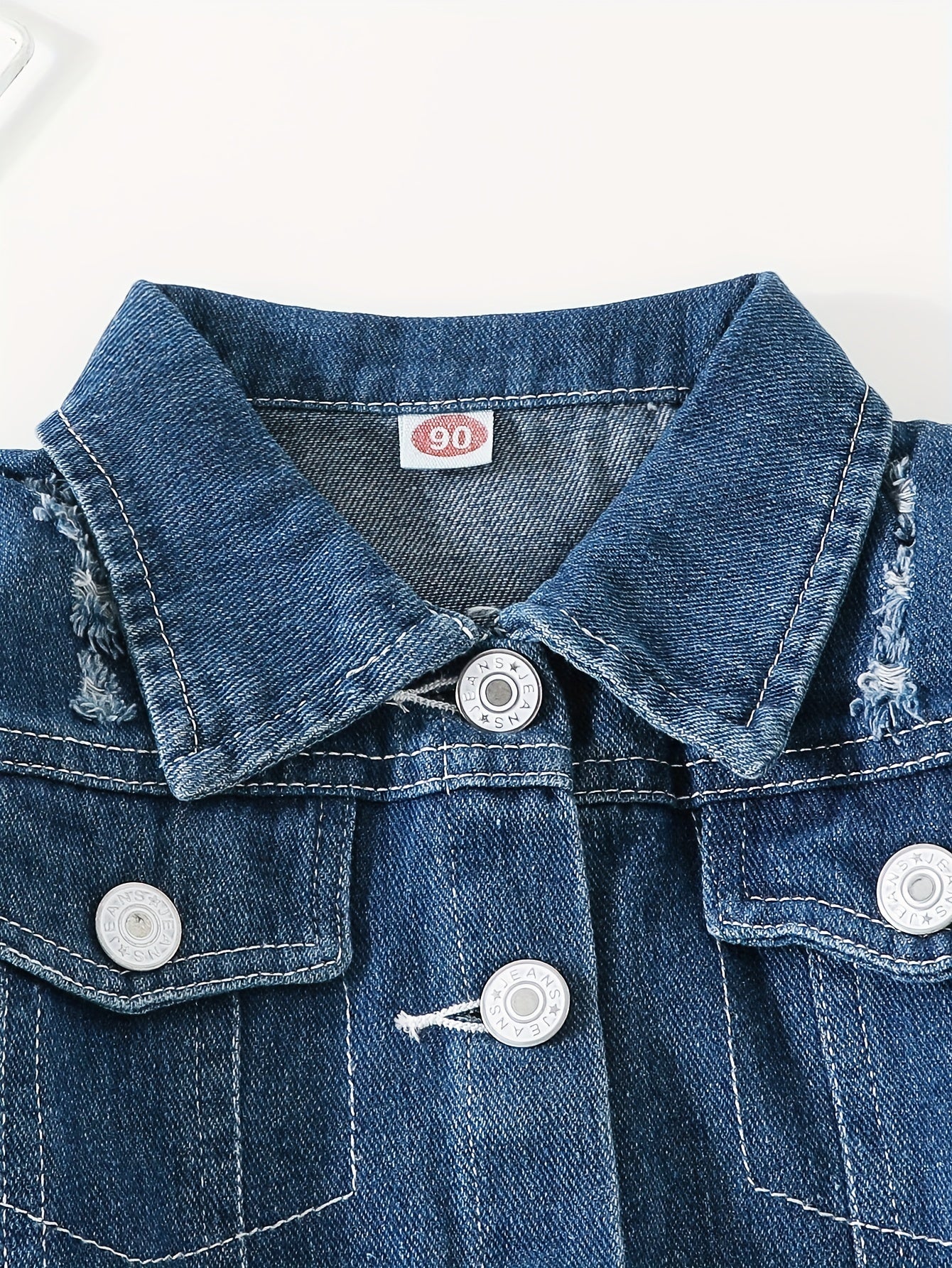 Girls Teddy Bear Face Print Denim Jacket With Snap Closure