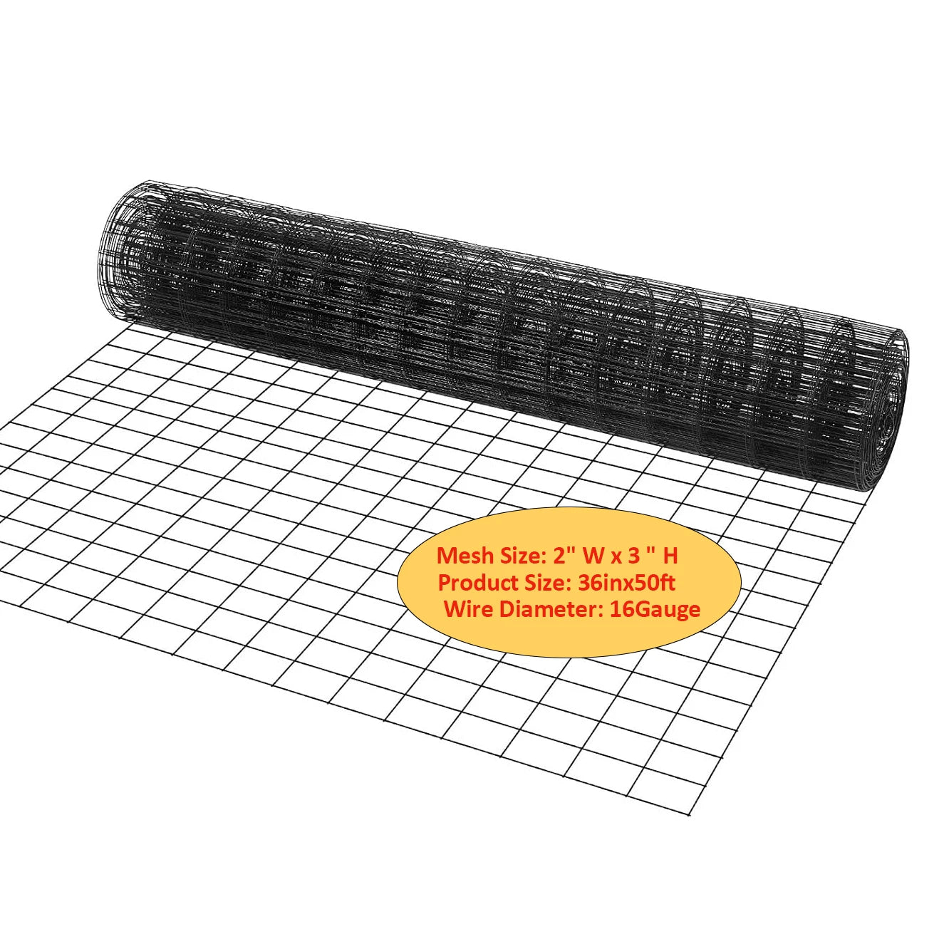 Heavy-Duty Welded Wire Mesh – 36"x50ft Galvanized Steel, 2"x3" Grids (Rust-Proof & Easy DIY Cutting)