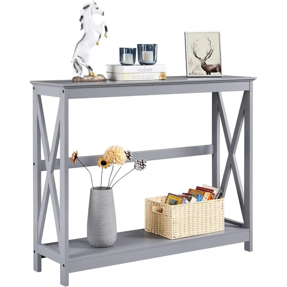 Console Table for Entryway, 2 Tier Entryway Table Bookshelf Accent Table w/Storage Shelf Living Room Entry