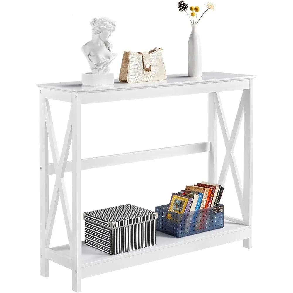 Console Table for Entryway, 2 Tier Entryway Table Bookshelf Accent Table w/Storage Shelf Living Room Entry