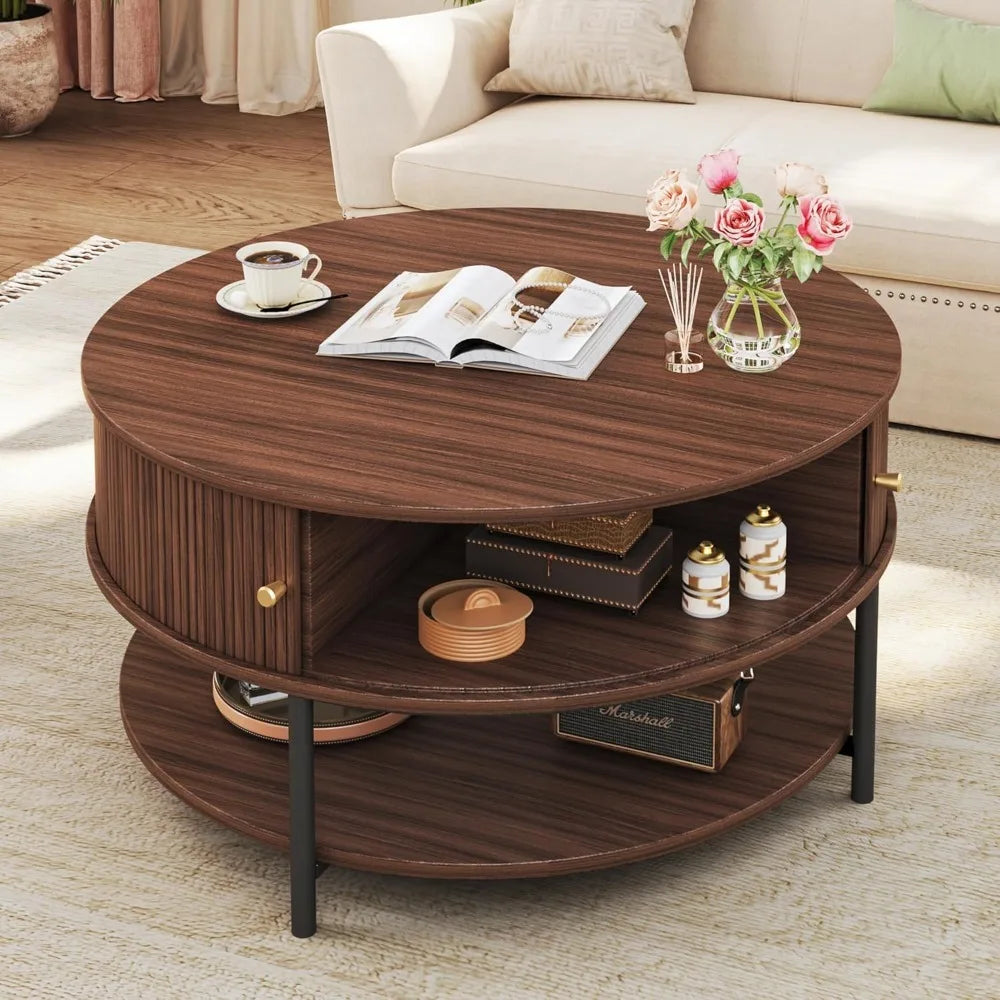 Lift Top Coffee Table With Storage Shelf And Two Drawers