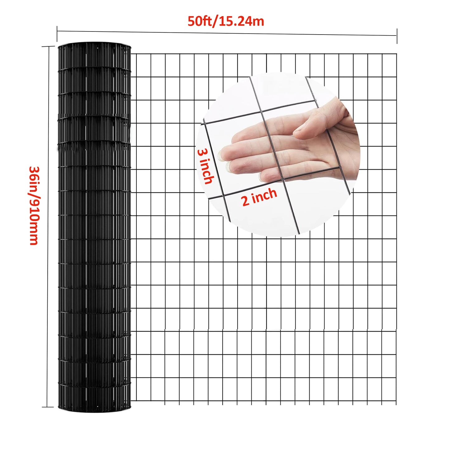 Heavy-Duty Welded Wire Mesh – 36"x50ft Galvanized Steel, 2"x3" Grids (Rust-Proof & Easy DIY Cutting)