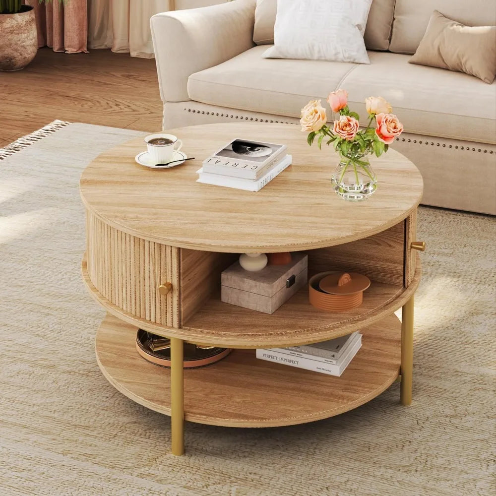 Lift Top Coffee Table With Storage Shelf And Two Drawers