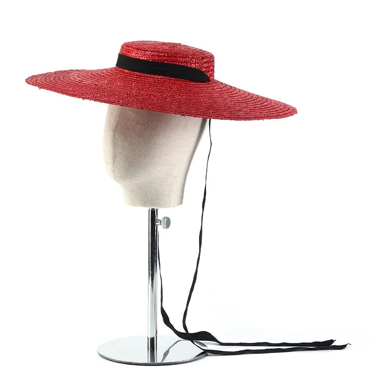 WZRYTTLCN Straw Hat Boater Sun Hat With Ribbon Tie Beach