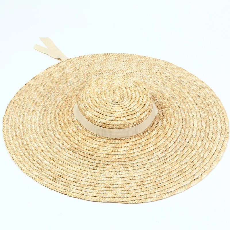 WZRYTTLCN Straw Hat Boater Sun Hat With Ribbon Tie Beach