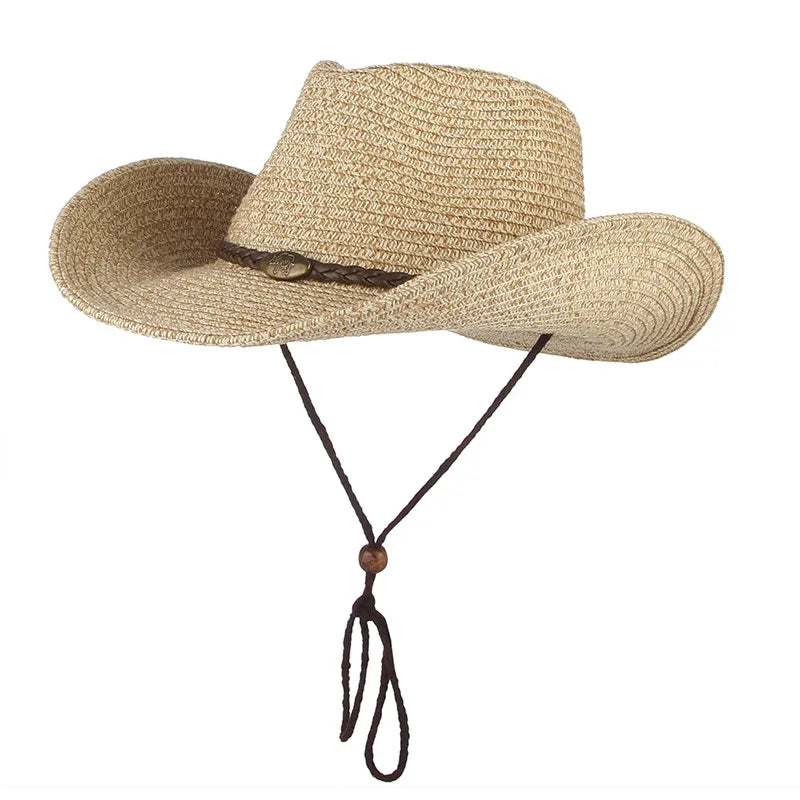 Gemvie Western Cowboy Sun Hat Unisex Wide Brim Straw Cap