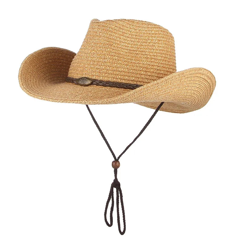 Gemvie Western Cowboy Sun Hat Unisex Wide Brim Straw Cap