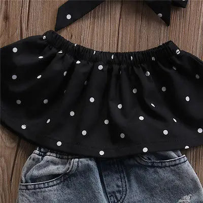 Lioraitiin Toddler Girl Outfit Set With Denim Pants Blouse