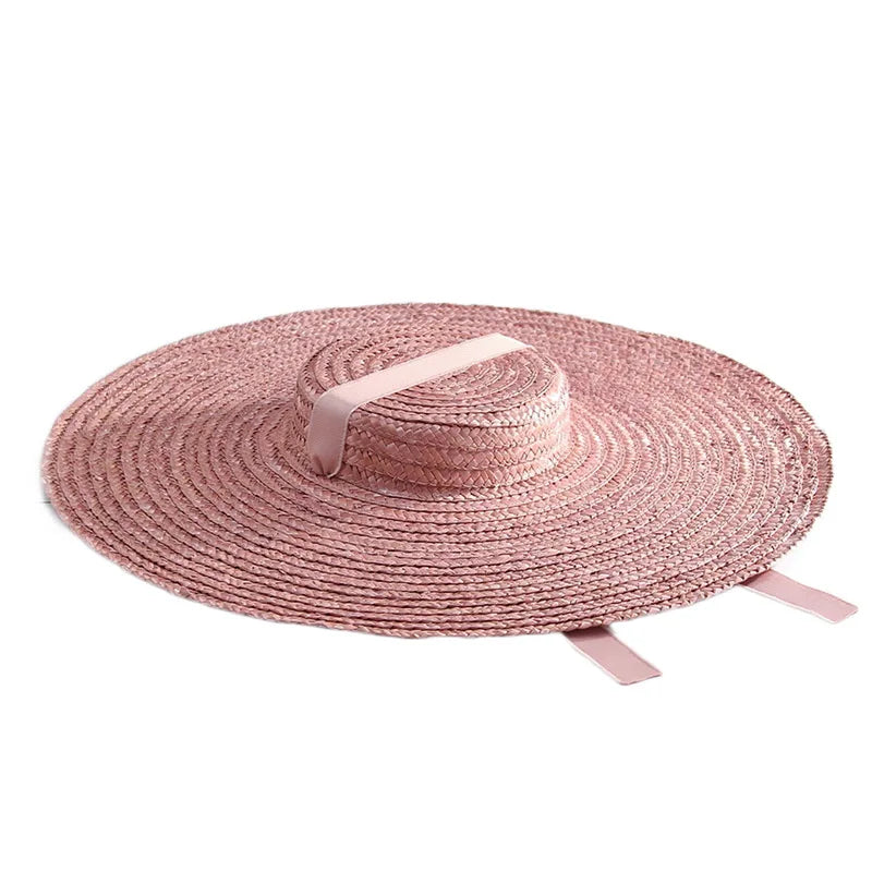 WZRYTTLCN Straw Hat Boater Sun Hat With Ribbon Tie Beach