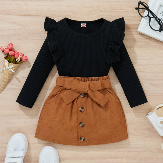Citgeett Girls Autumn Skirt Set With Elastic Waist Long Sleeve