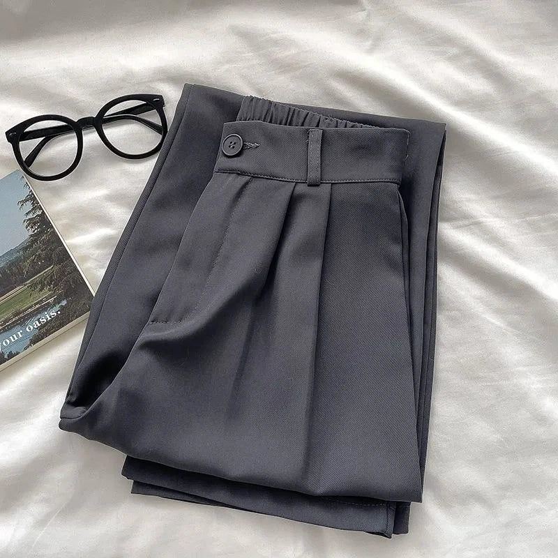 JOEVILU Womens High Waist Straight Ankle Silky Office Pants