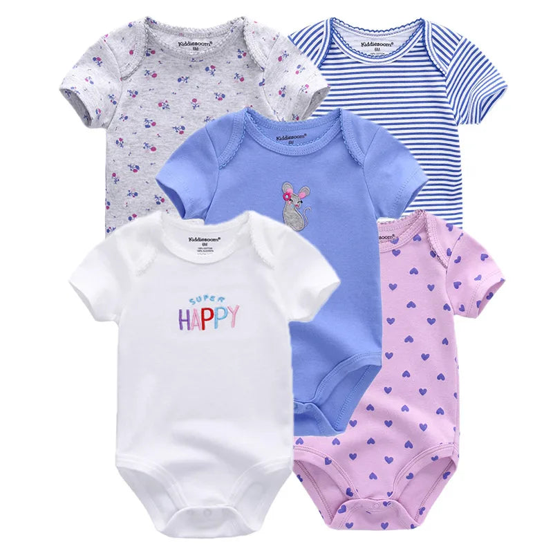 Kiddiezoom Summer 5 Piece Cartoon Bodysuits For Babies