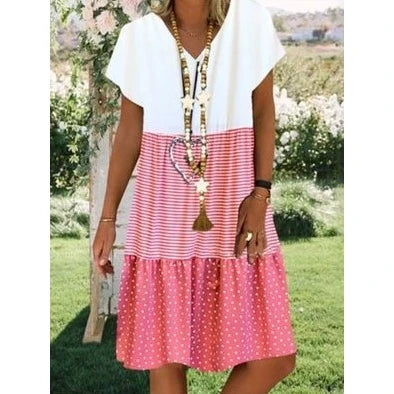 Others Digital Print V-Neck Short Sleeve Dress Street Style