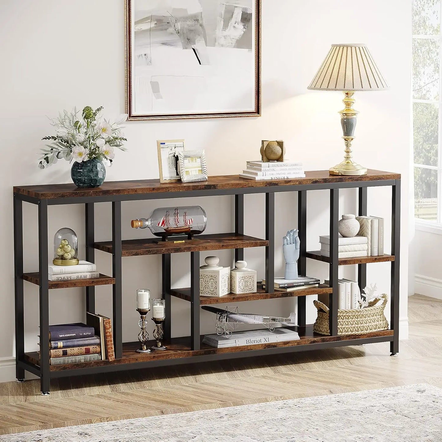 LITTLE TREE Console Sofa Table 3-Tier Industrial Narrow Entryway