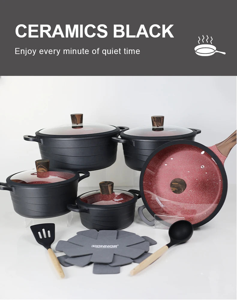 DONNOR 15Piece Nonstick Wave Series Cookware Set With Granite Coating