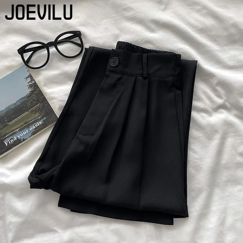 JOEVILU Womens High Waist Straight Ankle Silky Office Pants