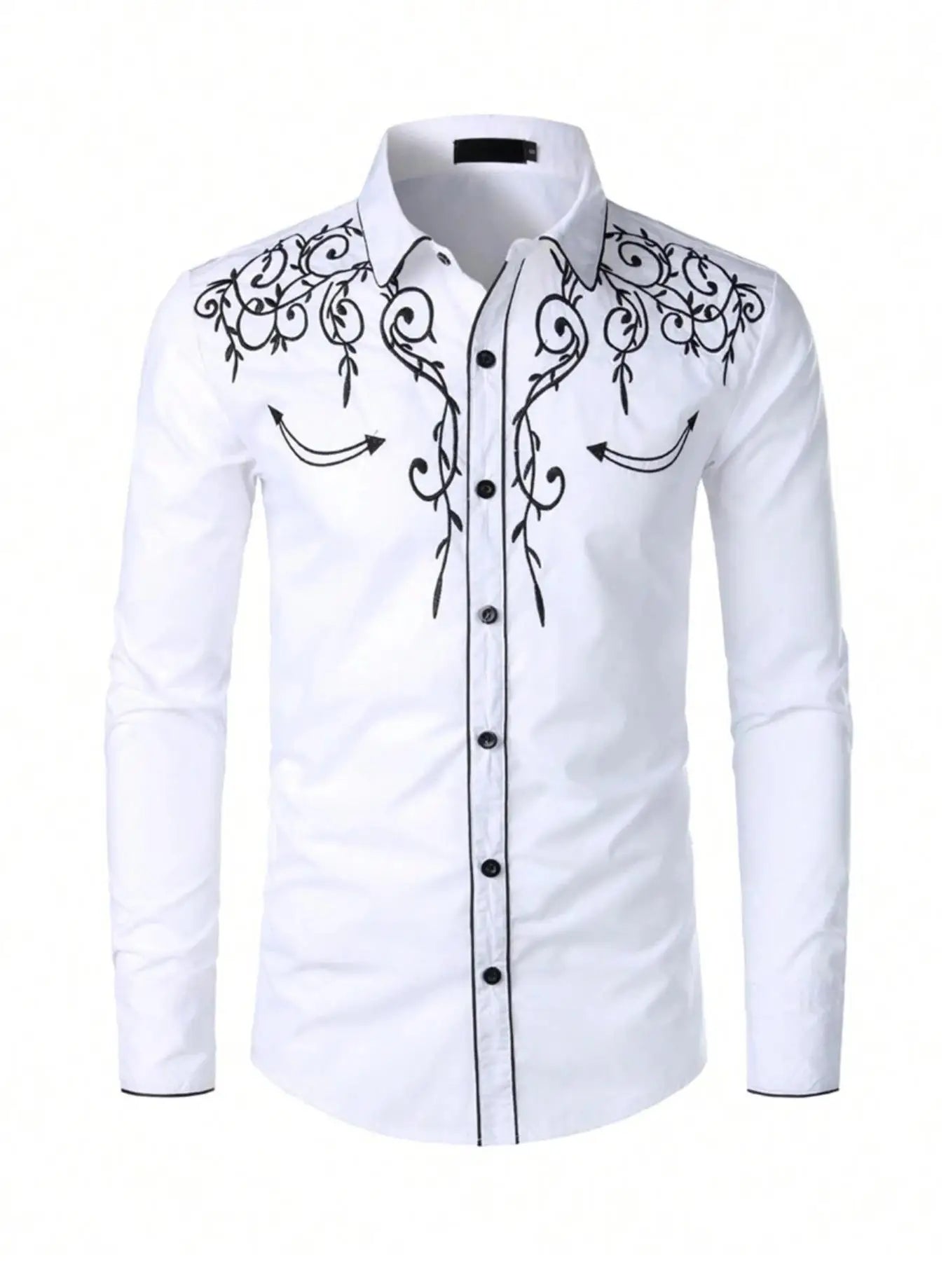 Men's Western Style Embroidered Long Sleeve Shirt For Casual Wear
