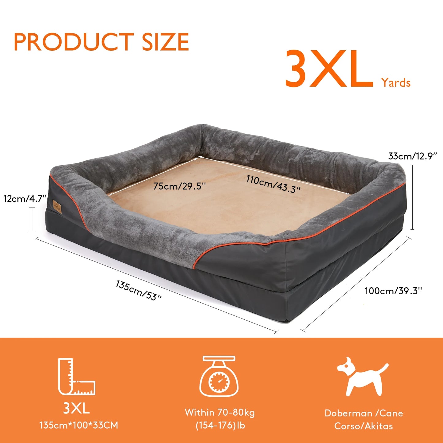 BINGOPAW Dog Bed With Removable Washable Cover Anti Allergy Waterproof