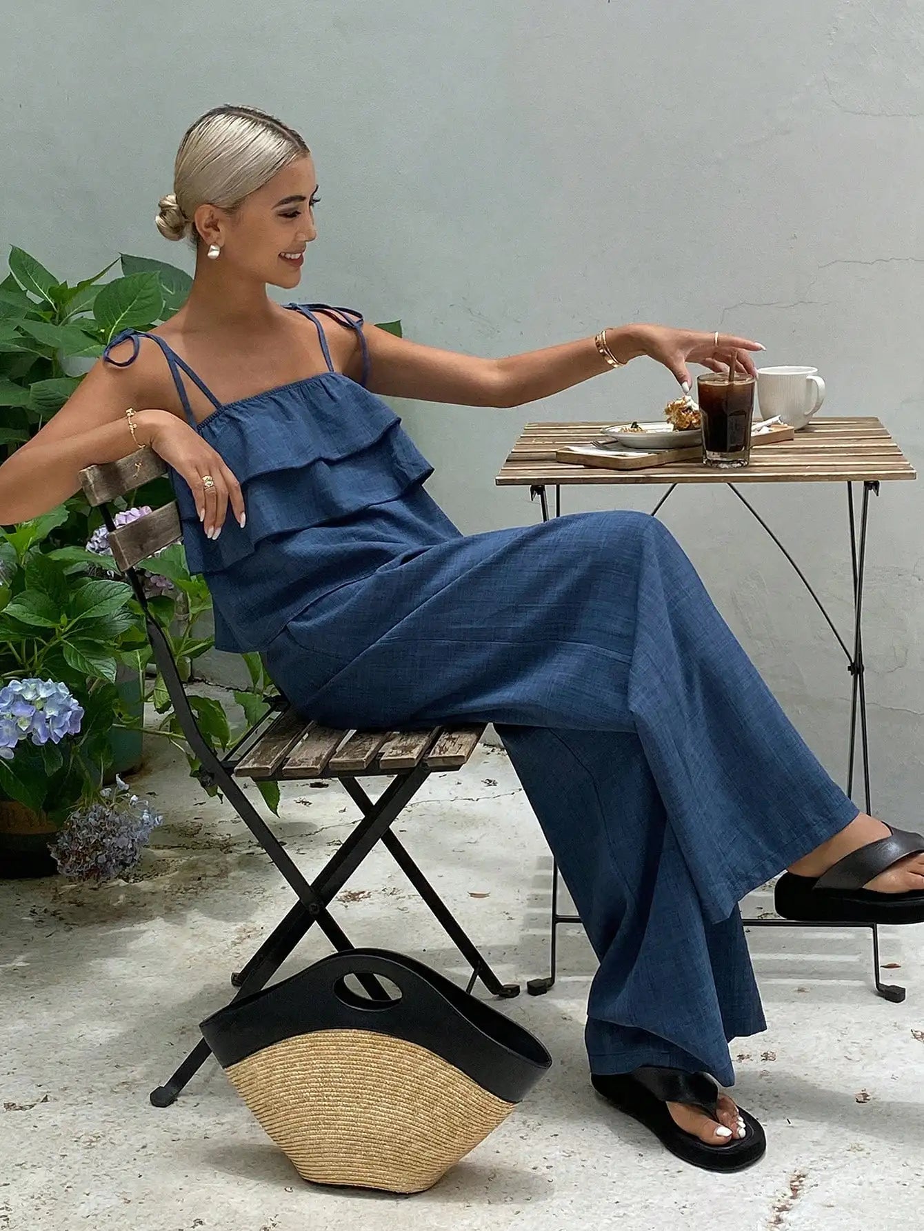 Ruffled Cami Top And Wide Leg Pants Set For Summer