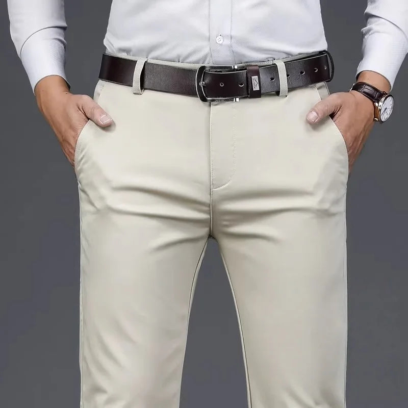 ICPANSCN Men High Waist Stretch Casual Pants Spring Summer